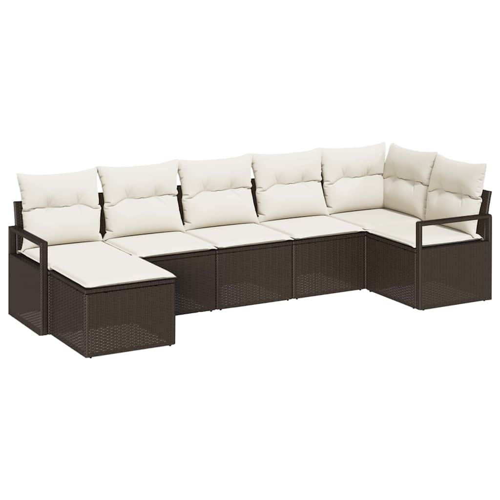 Garten-Sofa-Set mit Kissen mit Speicher 7 pcs Braun und Creme